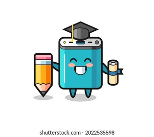 power bank illustration cartoon is graduation with a giant pencil , cute style design for t shirt, sticker, logo element