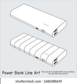 power bank line art drawing vector set clipart 3d view (Editable)