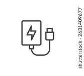 Power Bank line icon. linear style sign for mobile concept and web design. Portable battery with lightning bolt outline vector icon. External battery charger symbol, logo illustration. Vector graphics