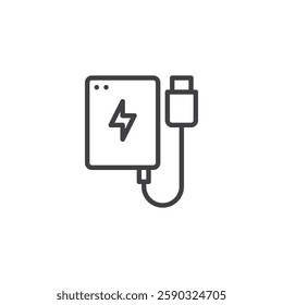 Power Bank line icon. linear style sign for mobile concept and web design. A portable battery with a charging cable outline vector icon. Symbol, logo illustration. Vector graphics