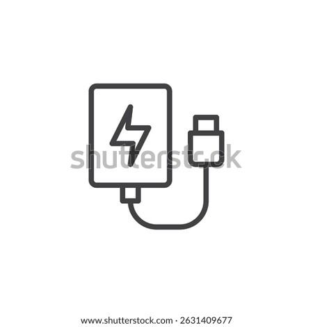 Power Bank line icon. linear style sign for mobile concept and web design. Portable battery with lightning bolt outline vector icon. External battery charger symbol, logo illustration. Vector graphics