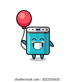 power bank mascot illustration is playing balloon , cute style design for t shirt, sticker, logo element