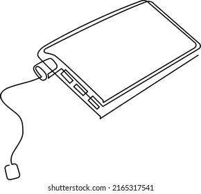 Power bank. Mock-up. Vector continuous line drawing isolated on white background.