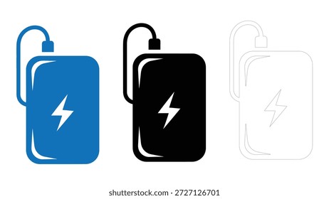 Powerbank, tragbares Ladegerät, solide, Linie, buntes Icon-Set für mobile Geräte