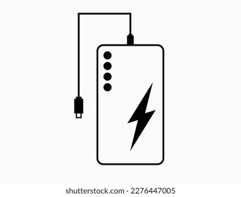 power bank portable charging device for smartphones and mobile phones with electricity sign, vector icon isolated on white background.