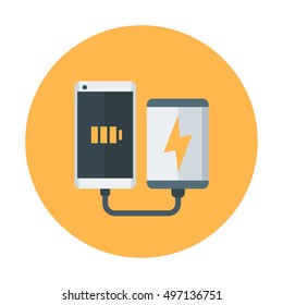 power bank and smartphone icon, portable phone charging device, flat design