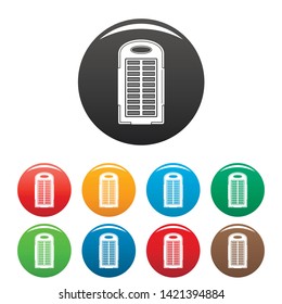 Power bank solar panel icons set 9 color vector isolated on white for any design