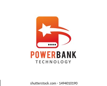 Power Bank and Star logo symbol or icon template