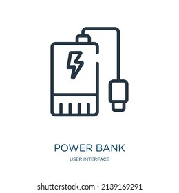 power bank thin line icon. energy, button linear icons from user interface concept isolated outline sign. Vector illustration symbol element for web design and apps.