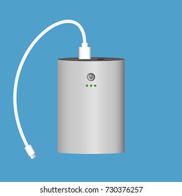 Power bank with USB cable. Portable charger device. Vector illustration.