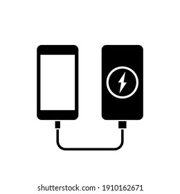 Power bank vector icon. Charging smartphone using portable battery symbol isolated on white background. Vector EPS 10