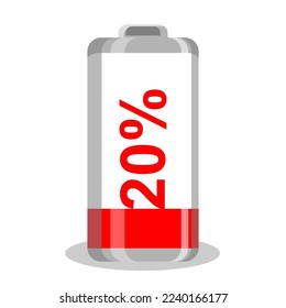 power baterai 20% vector icon, baterai, charger symbol. Modern,
simple 3d vector illustration for web site or mobile app
