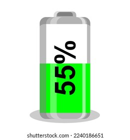 power baterai 55% vector icon, baterai, charger symbol. Modern,
simple 3d vector illustration for web site or mobile app