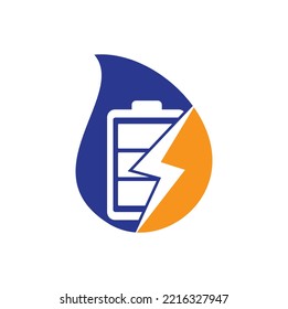 Modelo de diseño de logotipo con forma de caída de batería de alimentación. Icono del logotipo del tornillo de alumbrado de la batería y de la potencia del flash.
