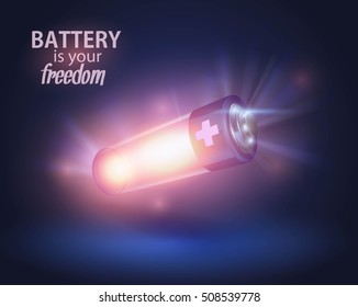 Power battery, full charge with lighting. Alternative energy. Vector illustration