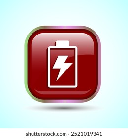 Power, Battery Icon Design Illustration, Icon For Web and mobile application, Red Color Square Button Design