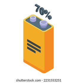 Isometriumvektorgrafik der Netzbatterie. Elektrische Energie. Zellakkumulator