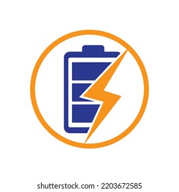 Plantilla de diseño del logotipo de la batería de alimentación. Diseño del logotipo de carga rápida de la batería. Icono del logotipo del tornillo de alumbrado de la batería y de la potencia del flash.