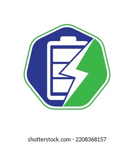 Power Battery Logo Design Template. Battery fast Charge logo design. Battery power and flash lightning bolt logo icon.
