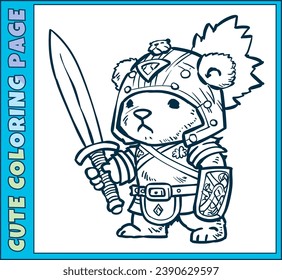 Power of the bear with fun and challenging coloring page of a mighty bear warrior in full armor, wielding a mighty sword cartoon vector illustration. This coloring page is perfect for kids of all ages