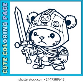 Power of the bear with fun and challenging coloring page of a mighty bear warrior in full armor, wielding a mighty sword cartoon vector illustration. This coloring page is perfect for kids of all ages