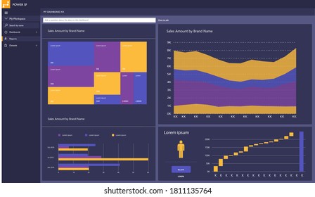 Power Bi Template.Diagrams To Edit.Graph Dashboard.EPS10