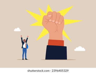 Power. Big hand are clenched into strong fist. Flat vector illustration