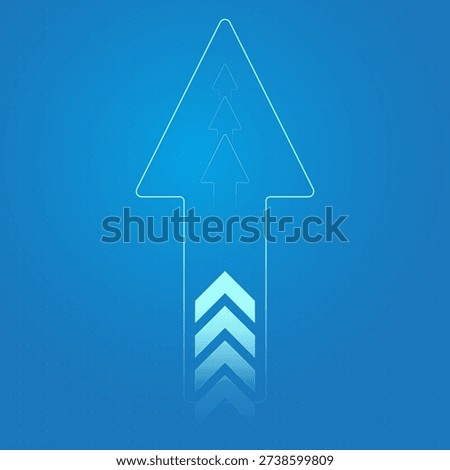 Power up blue arrow, upward arrows create a strong visual point of progress. A cluster of arrows rising upward represents finance expansion and focused goal achievement
