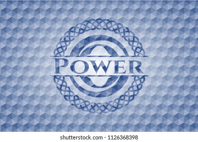 Power blue hexagon badge.