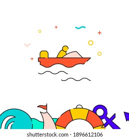 Power boat, motorboat filled line vector icon, simple illustration, water safety and watercraft related bottom border.