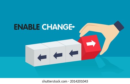 With the power of both hands, flip the square to change the direction, make the change come true to achieve the future in the vision, vector illustration
