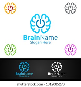 Power Brain Logo with Think Idea Concept Vector Design