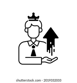 Power Broker Black Linear Icon. Increase Influence From Assistance. Gain Patronage, Increase Privilege. Multiply Wealth. Outline Symbol On White Space. Vector Isolated Illustration