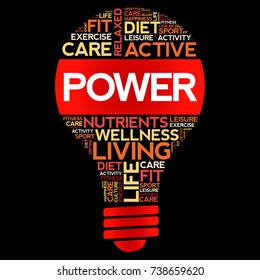 POWER bulb word cloud, health concept background