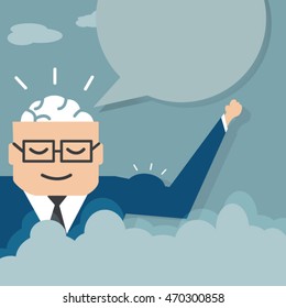 Power business man with speech bubble ,flat vector design.