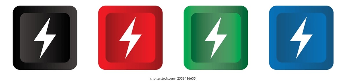 Power button 3d . black, red, green and blue electrical energy symbol. vector illustration.