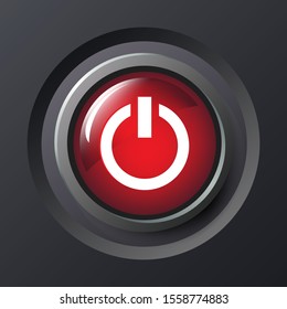 Power button. 3D  Red button . Vector illustration