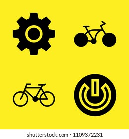 power button, bicycle, bicycle and settings vector icon set. Sample icons set for web and graphic design