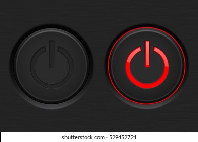 Power button. Black button with red backlight. Normal and active. Vector illustration