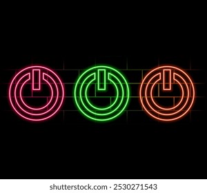 Power button blue glowing neon ui ux icon. Glowing sign logo vector isolated on brick wall..2