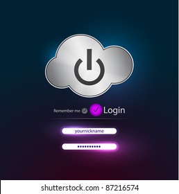 Power button in a cloud login page. Vector illustration