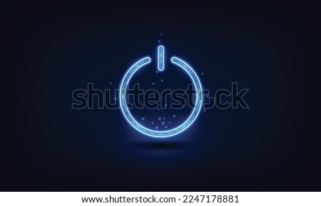 power button concept on Low Poly wireframe blue illustration on dark background. Lines and dots.