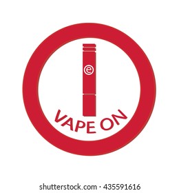 Power button with the e-cigarette and the inscription VAPE ON.  Vector image.