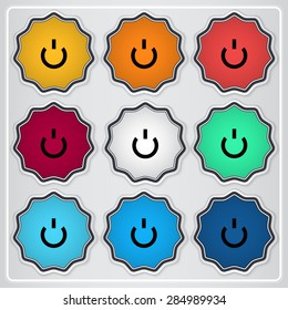 Power button. Flat design style. Made vector illustration. Emblem or label with shadow.