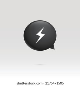 Power button in form of chat bubble. Vector illustration. Black button. Powerful conversation.