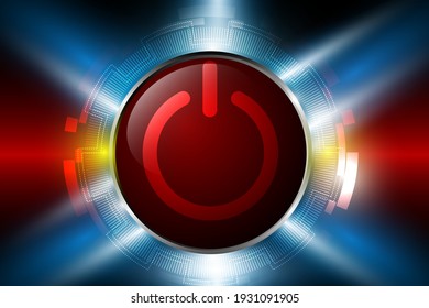 Power button, glow, abstract blue red background