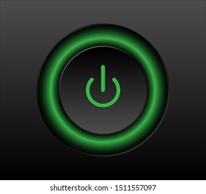Power button in green color. Realistic green power on button design. Vector illustration.