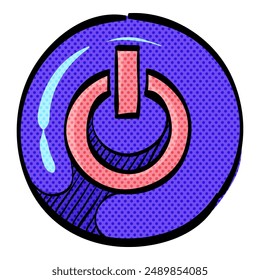 Power button halftone icon hand drawn color vector illustration