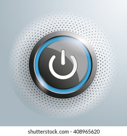 Power button with halftone on the gray background. Eps 10 vector file.