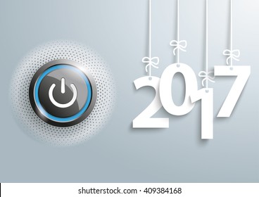 Power Button With Hanging Year Numbers 2017 On The Gray Background. Eps 10 Vector File. 